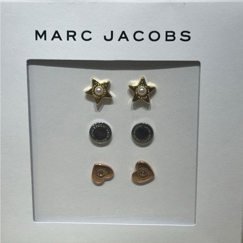 Marc Jacobs  Star, Circle, & Heart Post Earrings Set - Gold, Silver, Ros…